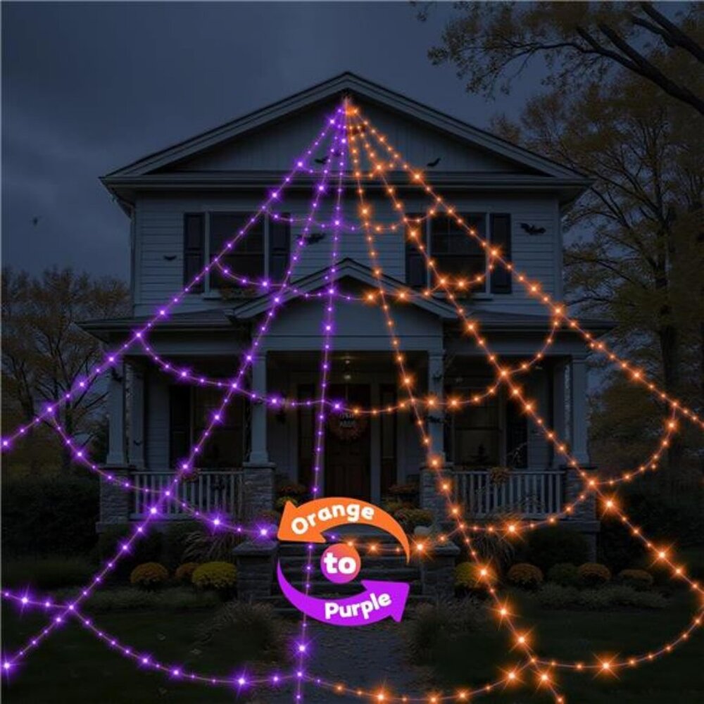 Halloween Decorations Outdoor Spider Web Lights - 550 LEDs Purple and Orange